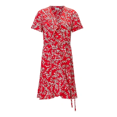 Shop Jigsaw Lime Leaf Silk Wrap Dress In Vivid Red