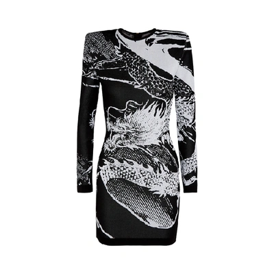 Shop Balmain Dragon-jacquard Stretch-knit Mini Dress