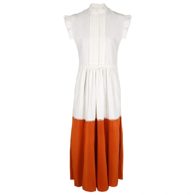 Shop Chloé Two-tone Linen And Silk Midi Dress