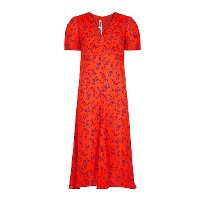 Shop Mcq By Alexander Mcqueen Red Floral-print Silk Midi Dress