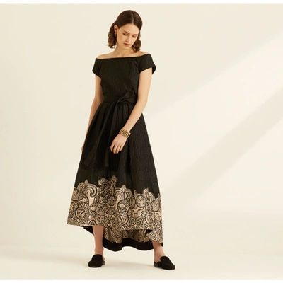 Shop Amanda Wakeley Cloque Jacquard Off The Shoulder Dress In Black