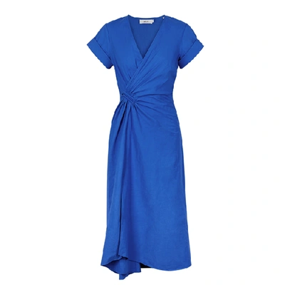 Shop A.l.c Edie Blue Ruched Linen-blend Midi Dress