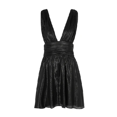 Shop Saint Laurent Black Lamé Mini Dress