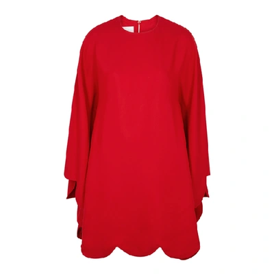 Shop Valentino Red Scalloped-hem Mini Dress