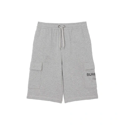 Shop Burberry Horseferry Print Cotton Drawcord Shorts In Pale Grey Melange