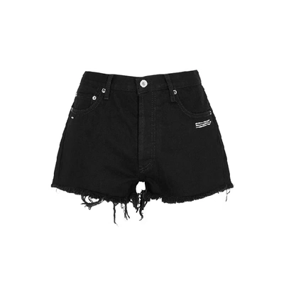 Shop Off-white Black Distressed Denim Shorts