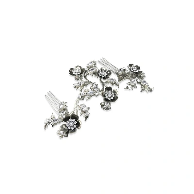 Shop Halo & Co Pearl And Crystal Comb In Oxidised Silver