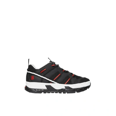 Shop Burberry Mesh And Nubuck Union Sneakers In Black / Red