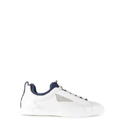 Shop Fendi White Leather Sneakers In White And Blue