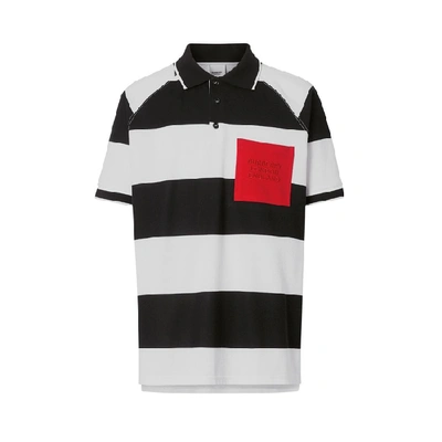 Shop Burberry Rugby Stripe Tipped Cotton Pique Oversized Polo Shirt In Black / White