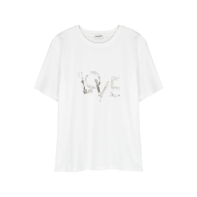 Shop Saint Laurent White Printed Cotton T-shirt