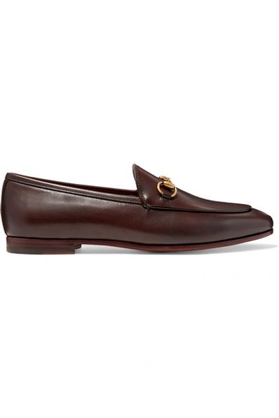 Shop Gucci Jordaan Horsebit-detailed Leather Loafers In Dark Brown