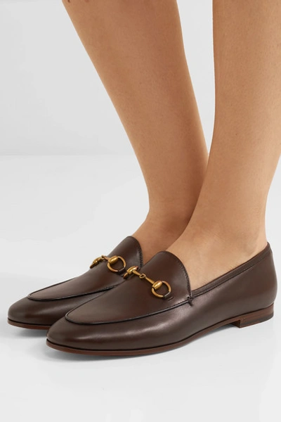 Shop Gucci Jordaan Horsebit-detailed Leather Loafers In Dark Brown