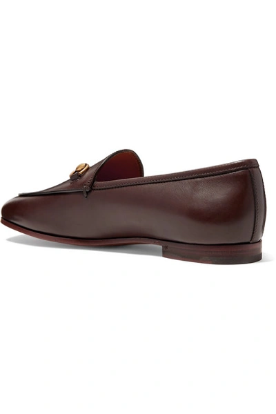 Shop Gucci Jordaan Horsebit-detailed Leather Loafers In Dark Brown