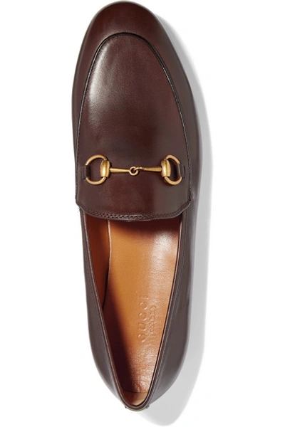 Shop Gucci Jordaan Horsebit-detailed Leather Loafers In Dark Brown