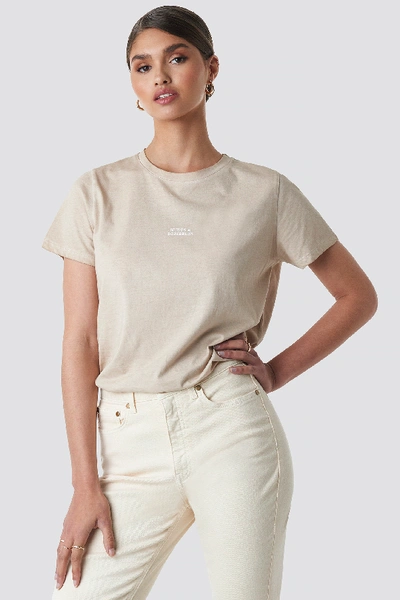 Shop Tina Maria X Na-kd Nudes & Scribbles Washed Out Tee - Beige In Taupe