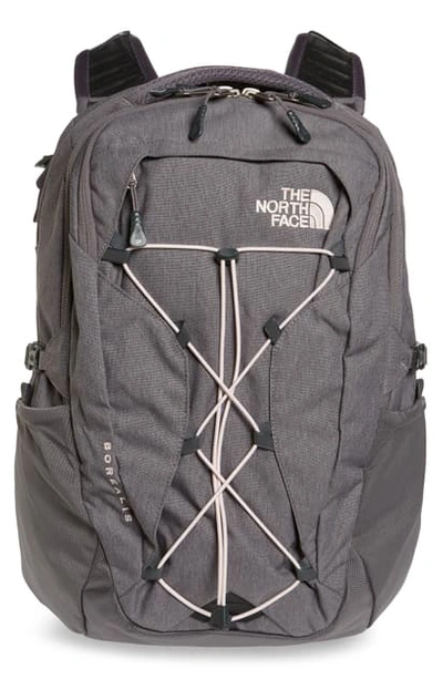 Grey and pink north face sale backpack