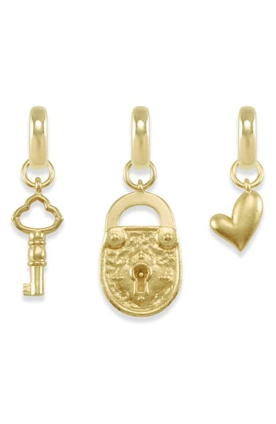 Shop Kendra Scott Key To Heart Set Of 3 Charms In Gold Metal