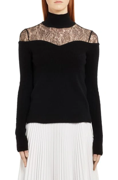 Shop Fendi Lace Inset Wool & Cashmere Sweater In Black
