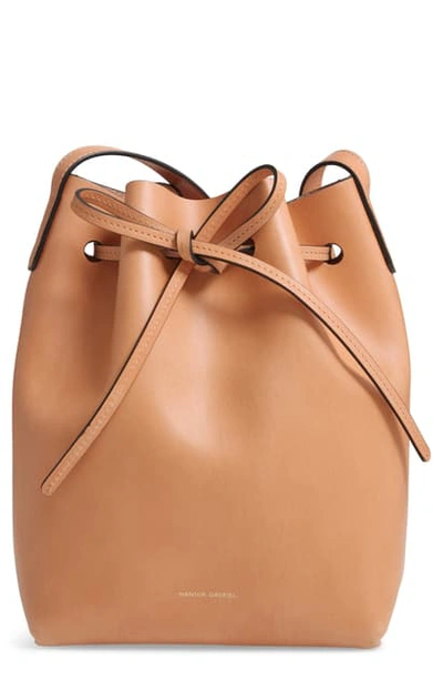 Shop Mansur Gavriel Mini Leather Bucket Bag In Camello/ Raw