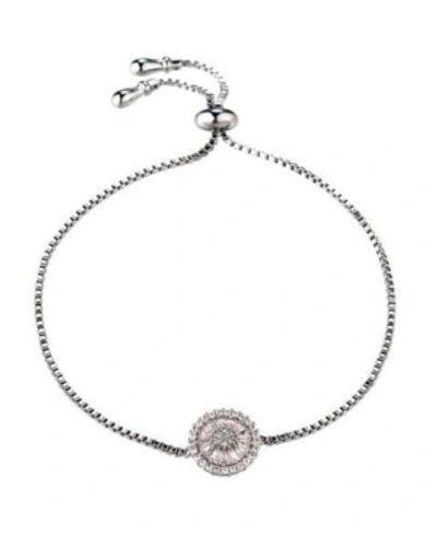 Shop Nicole Miller Cubic Zirconia Flower Slider Bracelet In Silver