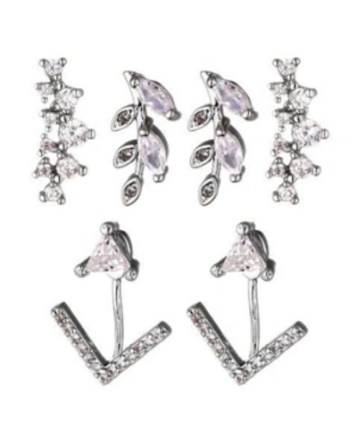 Shop Nicole Miller Cubic Zirconia Earring Trio In Silver