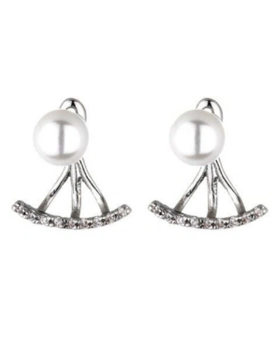 Shop Nicole Miller Pearl And Cubic Zirconia Ear Huggie In Silver