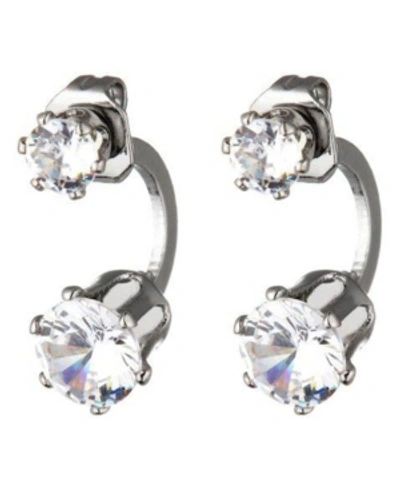 Shop Nicole Miller Double Cubic Zirconia Stone Ear Huggie In Silver