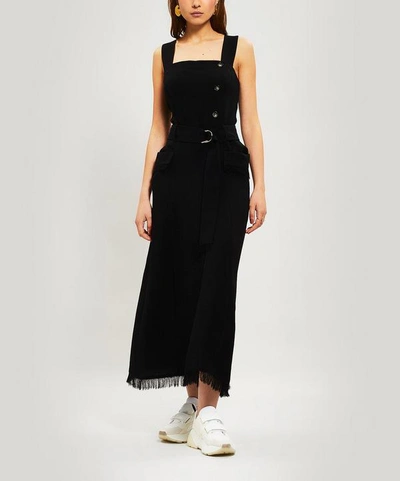 Shop Nanushka Moun Frayed Button-up Dress In Black