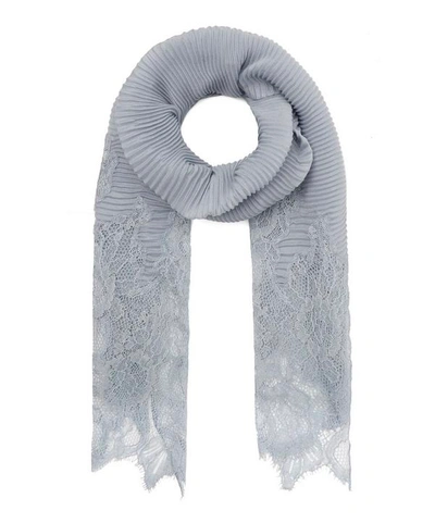 Shop Valentino Lace-trimmed Plisscarf In Steel Blue