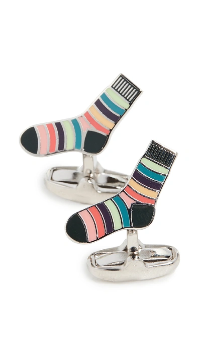 Shop Paul Smith Sock Cufflinks In Silver Multi