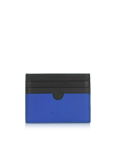 Shop Balmain Two Tone Leather Credit Card Holder In Blue