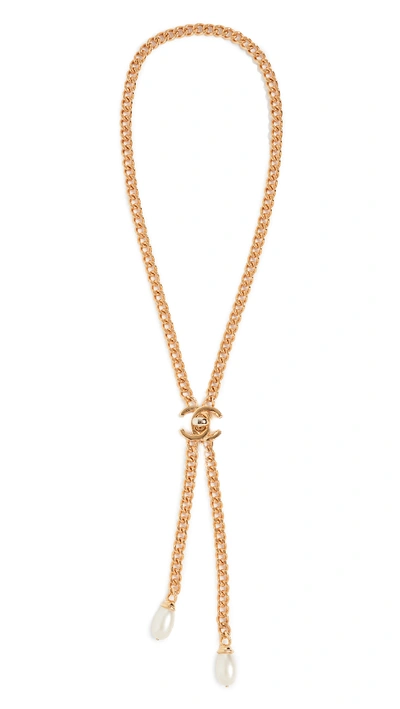Chanel Pearl Lariat Necklace In Gold/multi | ModeSens