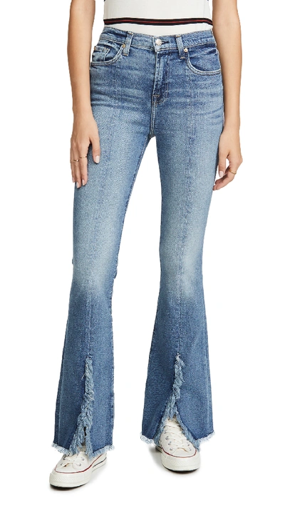 Shop 7 For All Mankind Exaggerated Kick Flare Jeans With Fray Hem In Luxe Vintage Muse