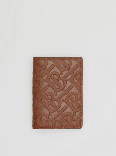 Shop Burberry Monogram Leather Bifold Card Case In Dark Tan