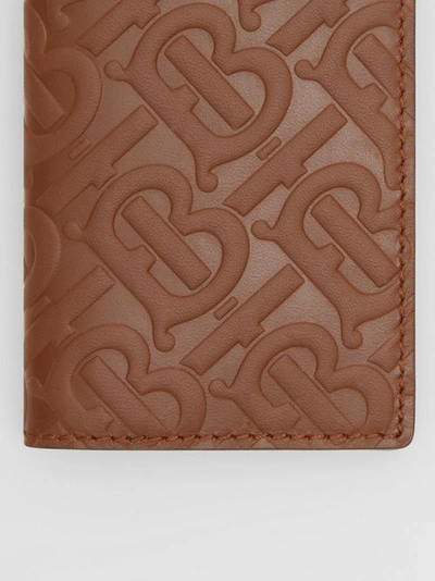 Shop Burberry Monogram Leather Bifold Card Case In Dark Tan