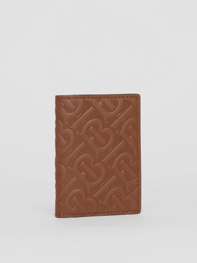 Shop Burberry Monogram Leather Bifold Card Case In Dark Tan