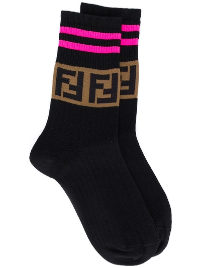 Shop Fendi Ff Logo Socks In F08qd Nero Rosa