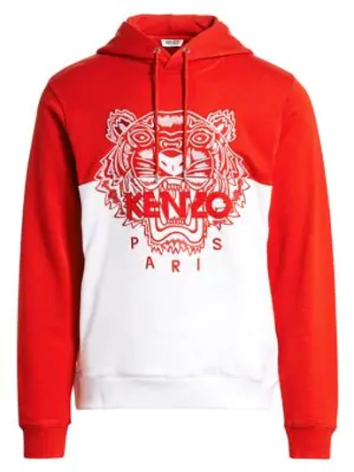 Shop Kenzo Embroidered Tiger Cotton Hoodie In Red White