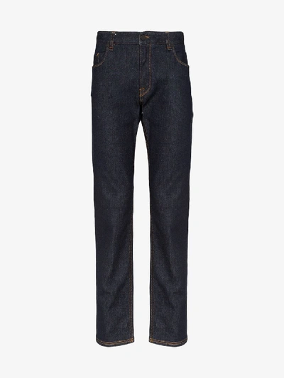 Shop Fendi Logo Pocket Slim Jeans In Blue