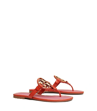 Shop Tory Burch Miller Metal-logo Sandals, Leather In Canyon Orange / Gold