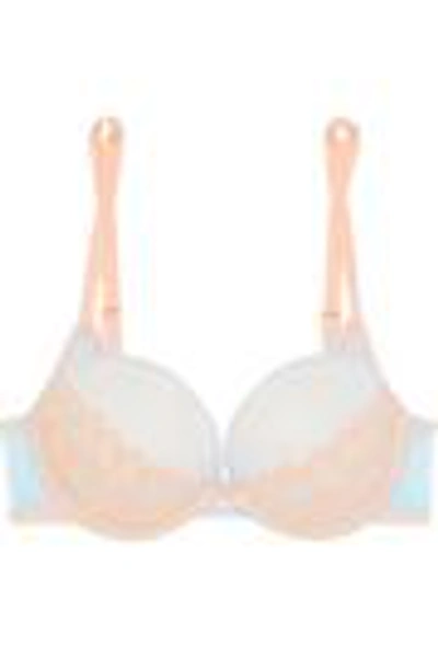 Shop Cosabella Woman Oceano Leavers Lace And Point D'esprit Push-up Bra Pastel Orange