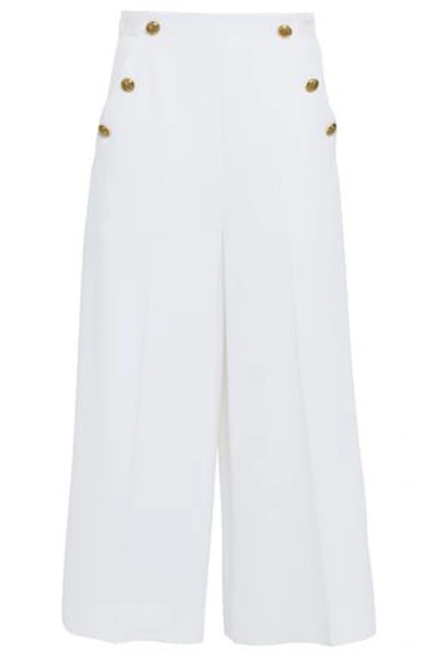 Shop Lanvin Woman Button-embellished Grain De Poudre Wool-blend Culottes Ivory