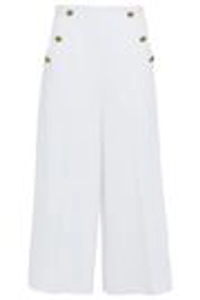 Shop Lanvin Woman Button-embellished Grain De Poudre Wool-blend Culottes Ivory