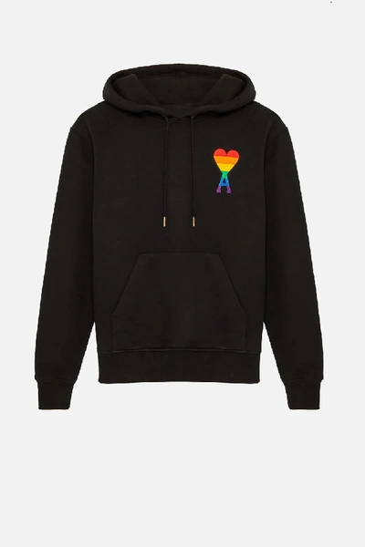 Shop Ami Alexandre Mattiussi Ami De Coeur Rainbow Hoodie In Black
