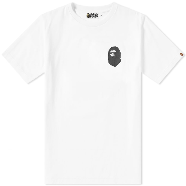 A Bathing Ape Bicolour Multi Logo Tee In White Modesens