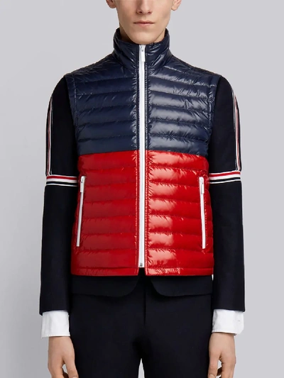 Shop Thom Browne Down-filled Bicolor Satin Tech Vest In Blue