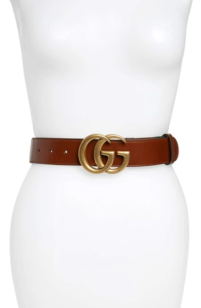 Shop Gucci Gg Logo Leather Belt In Cuir/ Vrv