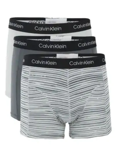Shop Calvin Klein 3-pack Cotton-blend Trunks In Grey
