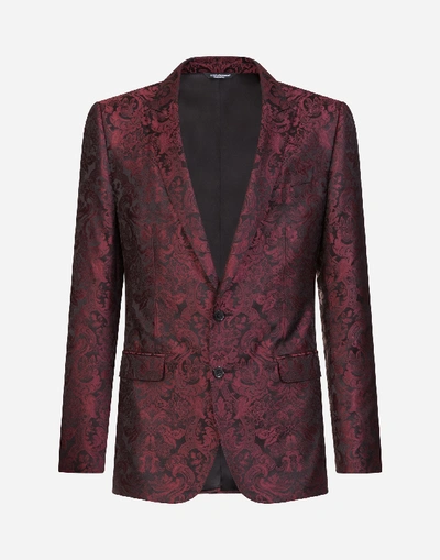 Shop Dolce & Gabbana Silk Jacquard Martini-fit Suit In Burgundy